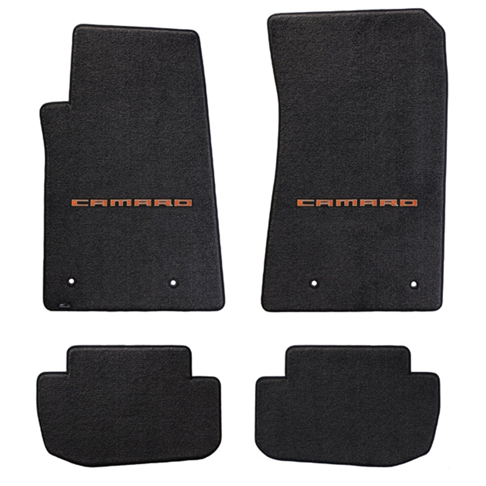 Camaro Floor Mats 4 Pc. Set (Orange Lettering) Camaro Floor Mats 4 Pc. Set (Orange Lettering) - Image 1