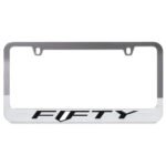 Chrome License Plate Frame- Camaro Fifty W-O Black "Fifty" Word w White Insert
