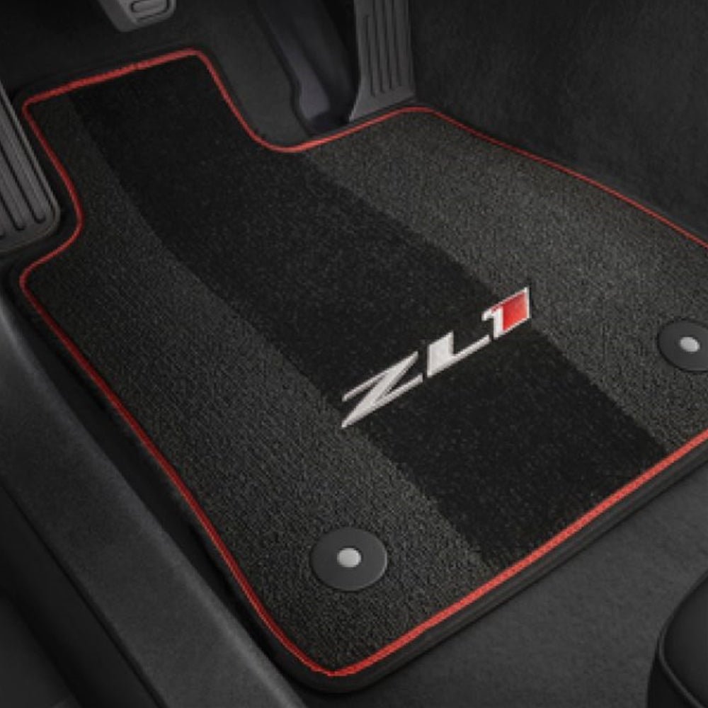 6th Gen GM Camaro ZL1 4-piece Floor Mats - Black with Adrenaline Red Stitching 6th Gen GM Camaro ZL1 4-piece Floor Mats - Black with Adrenaline Red Stitching - Image 1