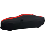 2010-2024 Camaro Ultraguard Sport Series Stretch Satin Indoor Car Cover : Black with Red Stripes - Image 6