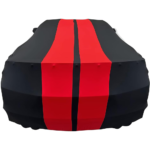 2010-2024 Camaro Ultraguard Sport Series Stretch Satin Indoor Car Cover : Black with Red Stripes - Image 7