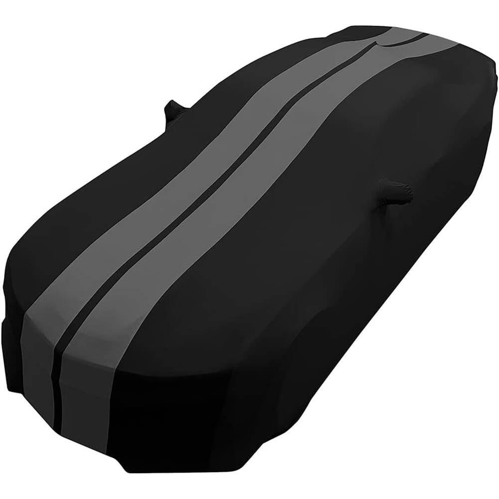 2010-2024 Camaro Ultraguard Sport Series Stretch Satin Indoor Car Cover : Black with Gray Stripes 2010-2024 Camaro Ultraguard Sport Series Stretch Satin Indoor Car Cover : Black with Gray Stripes - Image 1