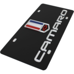 Camaro Script License Plate With Tribar Logo : Black - Image 2