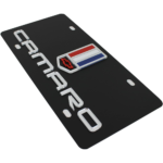 Camaro Script License Plate With Tribar Logo : Black - Image 3