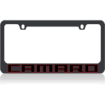 Camaro License Plate Frame Black Letters With Red Outline