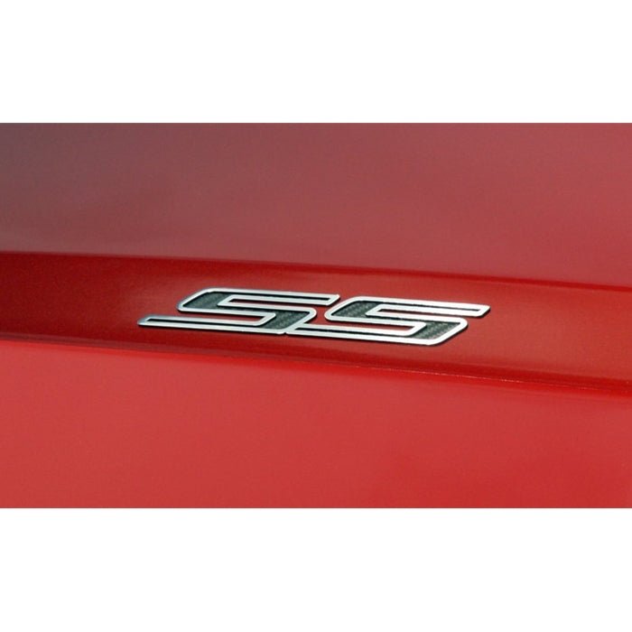 2010-2015 Camaro "SS" Badges with Carbon Fiber Inlay 2Pc Set - Polished Stainless Steel 2010-2015 Camaro "SS" Badges with Carbon Fiber Inlay 2Pc Set - Polished Stainless Steel - Image 1